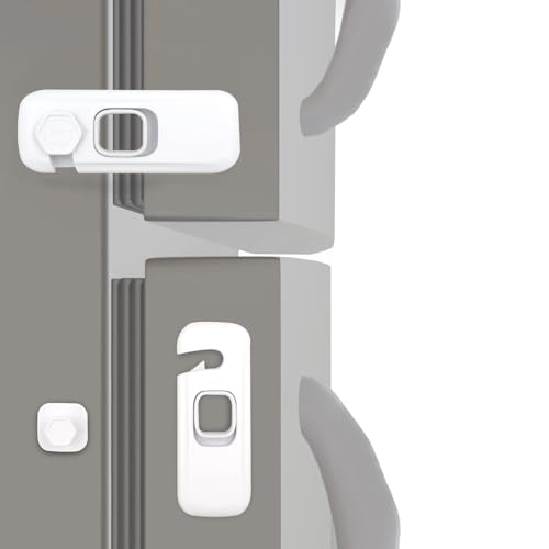 suyncyi Fridge Child Lock for Refrigerator, Freezer and Cabinet, 2 Pack Adhesive Baby Proof Latches, White - Image 1
