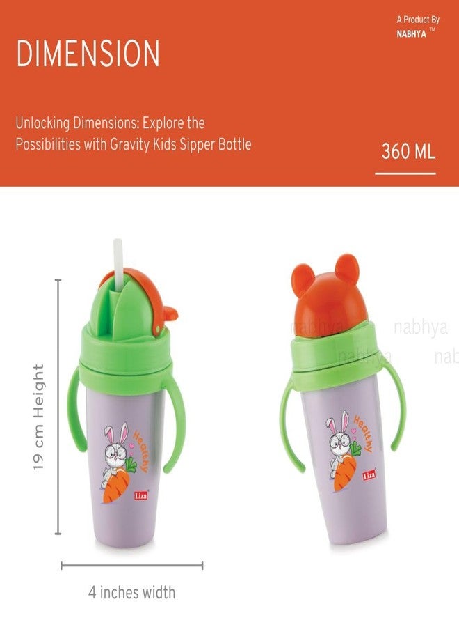 Nabhya Inner Stainless Steel & Outer Plastic 360ml BPA-Free Cute Animal Design Baby Sipper Kids Water Bottle with Straw and Side Handle for Kids (Yellow & Purple - 2pc) - Image 5