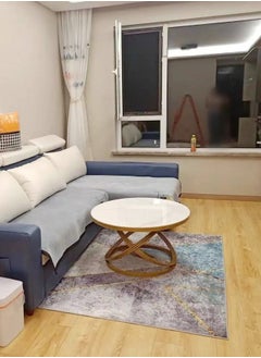 fashionhome Modern Round Edge Design Coffee Table Durable Spiral Style Iron Frame with Stone Top Center Table Side Table for Living Room Bedroom Office Furniture 60x45 cm (Fully Assembled)  - Image 2