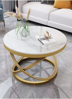 fashionhome Modern Round Edge Design Coffee Table Durable Spiral Style Iron Frame with Stone Top Center Table Side Table for Living Room Bedroom Office Furniture 60x45 cm (Fully Assembled)  - Image 1