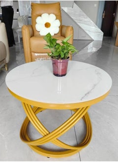 fashionhome Modern Round Edge Design Coffee Table Durable Spiral Style Iron Frame with Stone Top Center Table Side Table for Living Room Bedroom Office Furniture 60x45 cm (Fully Assembled)  - Image 3