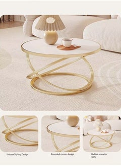 fashionhome Modern Round Edge Design Coffee Table Durable Spiral Style Iron Frame with Stone Top Center Table Side Table for Living Room Bedroom Office Furniture 60x45 cm (Fully Assembled)  - Image 5
