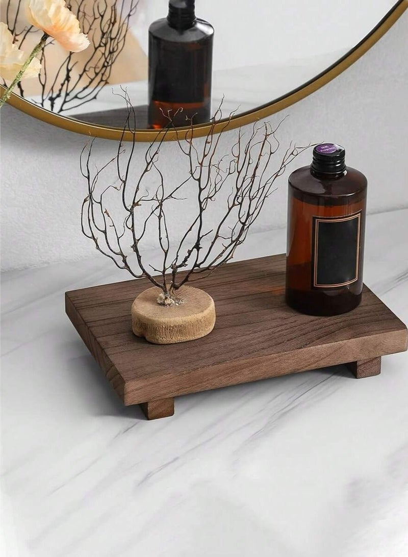 Wood Pedestal Soap Stand, Farmhouse Wood Riser, Soap Dish Holder/Tray Counter Decor for Bathroom Kitchen, Rustic Candle Plant Holder, Display Rectangular Decorative (Antique Walnut) - Image 1