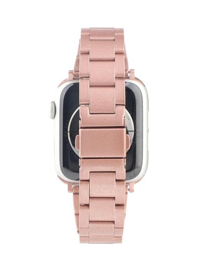 NIBEMINENT Stainless Steel Three Beads Hand Detachable Xiaoman Waist Strap Wristband For Apple Watch Series 1/2/3/4/5/6/7/SE 42-44-45mm Pink - Image 3