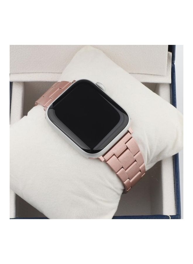 NIBEMINENT Stainless Steel Three Beads Hand Detachable Xiaoman Waist Strap Wristband For Apple Watch Series 1/2/3/4/5/6/7/SE 42-44-45mm Pink - Image 5