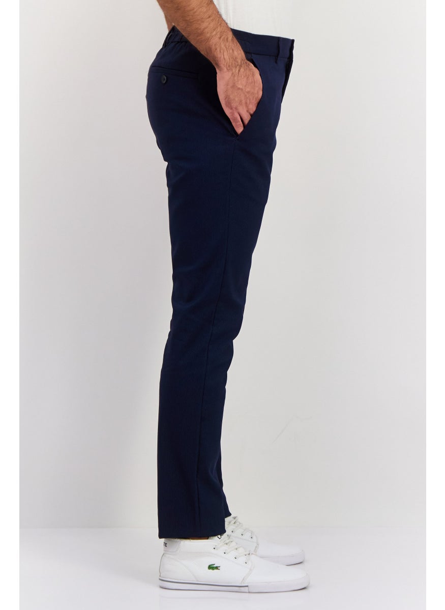 ESPRIT Men Slim Fit Textured Long Dress Pants, Navy  - Image 2