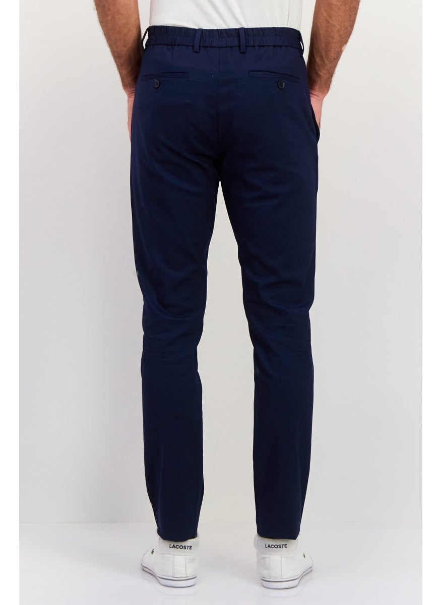 ESPRIT Men Slim Fit Textured Long Dress Pants, Navy  - Image 3
