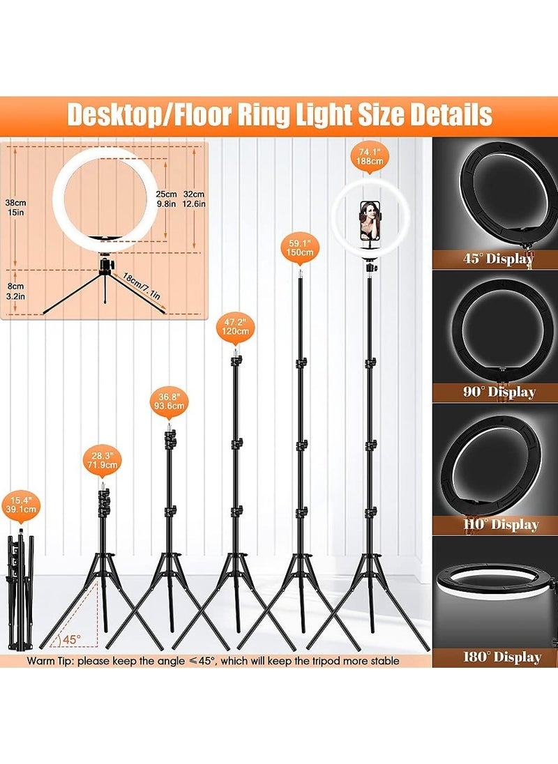 Generic - Ring Light with Stand and Phone Holder with 40 Color Modes, Floor and Desktop Stand with Circle Lights for Makeup Video Meeting Live Stream - Image 1