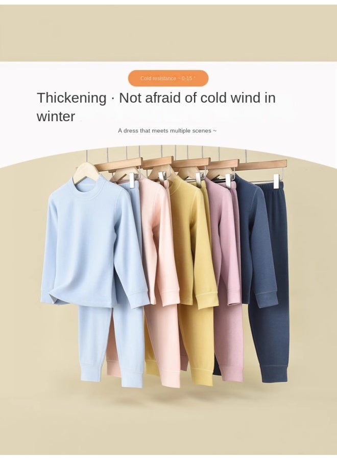 مجموعة ملابس داخلية حرارية للأطفال مع طبقة إضافية من الفرو والسماكة، ملابس داخلية للأولاد والبنات، ملابس وسراويل خريفية، فئة A، طبقة أساسية شتوية - Image 2