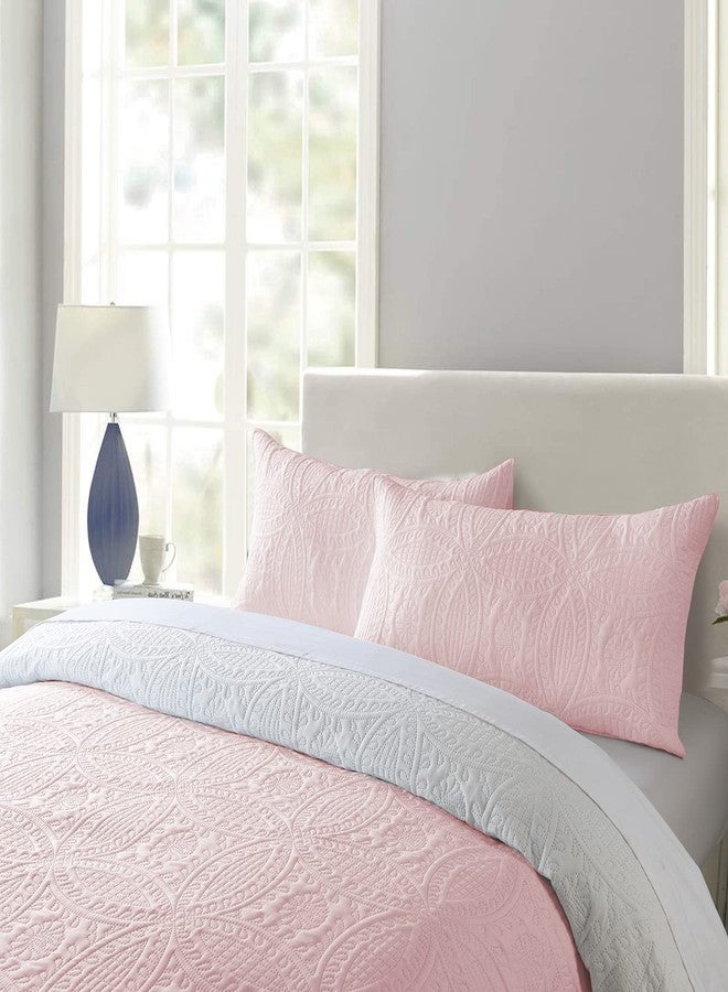 Boryard 3-Piece Queen Quilt Set, Lightweight Soft Reversible Full Size Quilt Bedspread Coverlet (90x90 inches) with 2 Pillow Shams (20x26 inches), Pink and White - Image 4