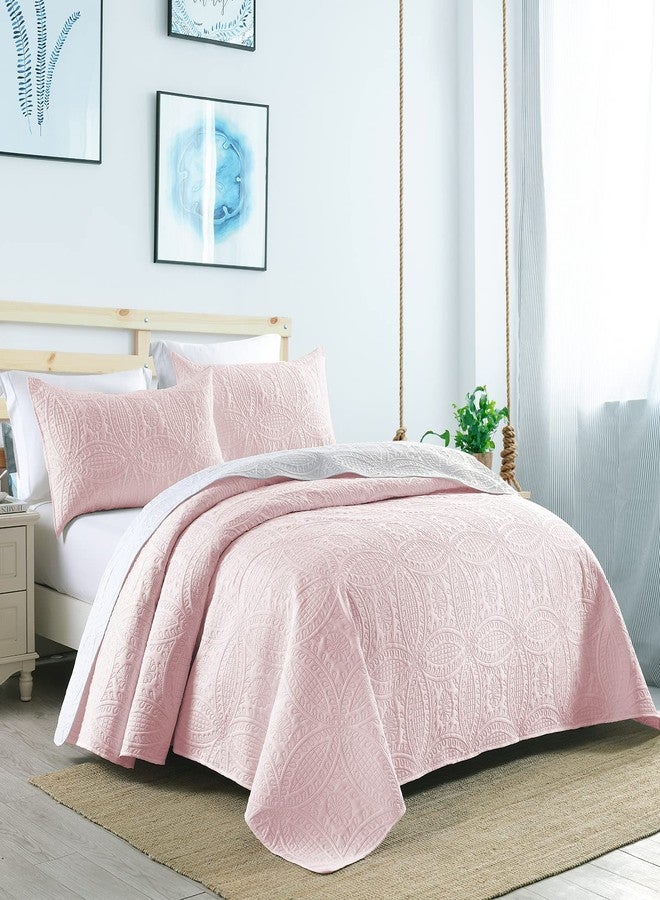 Boryard 3-Piece Queen Quilt Set, Lightweight Soft Reversible Full Size Quilt Bedspread Coverlet (90x90 inches) with 2 Pillow Shams (20x26 inches), Pink and White - Image 3
