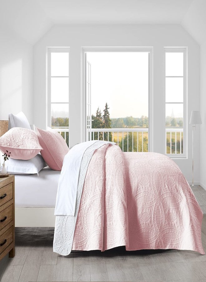 Boryard 3-Piece Queen Quilt Set, Lightweight Soft Reversible Full Size Quilt Bedspread Coverlet (90x90 inches) with 2 Pillow Shams (20x26 inches), Pink and White - Image 2
