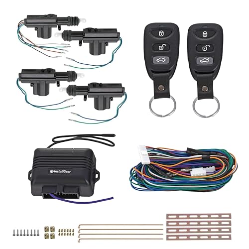 InstallGear نظام دخول بدون مفتاح من إنستال جير مع جهازين تحكم عن بعد 3 أزرار و 4 محركات أبواب - نظام قفل مركزي للسيارة، أوتو، شاحنة - مجموعة قفل كهربائي - Image 1