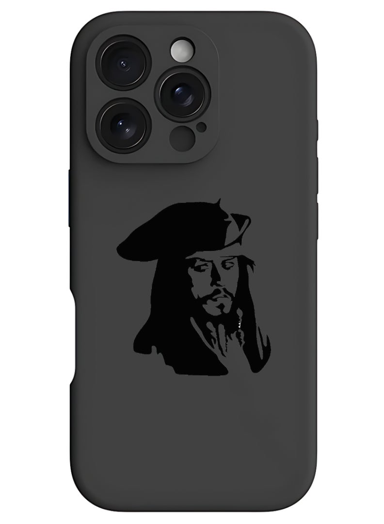 Theodor iPhone 16 Pro Max Black Protective Slim Fit Case Liquid Silicone Cover with Full Body Protection Anti-Scratch Shockproof Case For iPhone - Jack Pirate - Image 1