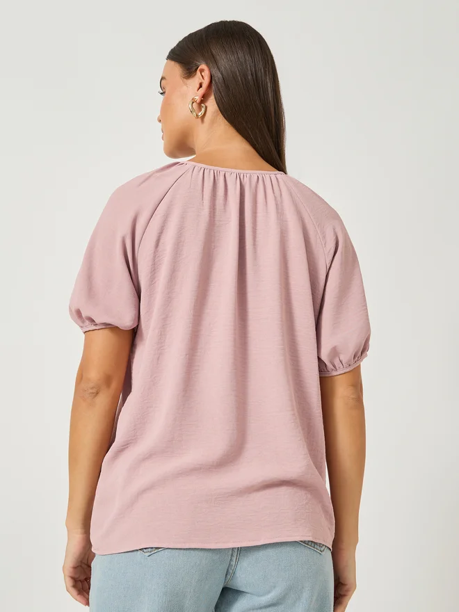 Styli Styli Puff Sleeve Tie-Up Neck Blouse