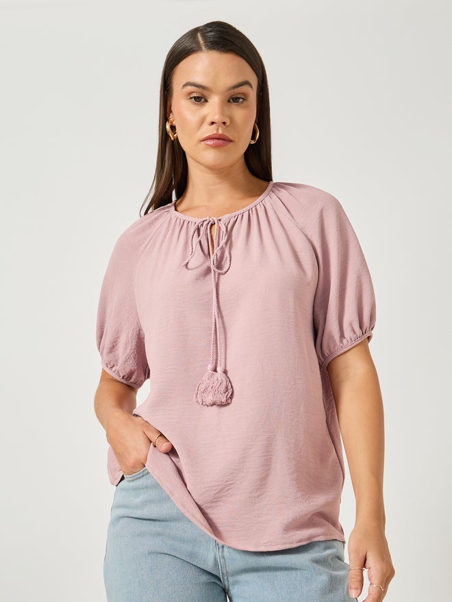 ستايلي بلوزة ستايلي بأكمام منفوشة وربطة عنق - Image 1