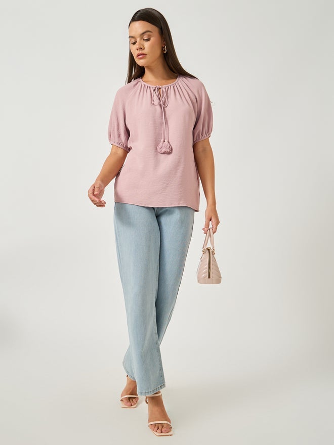 ستايلي بلوزة ستايلي بأكمام منفوشة وربطة عنق - Image 2