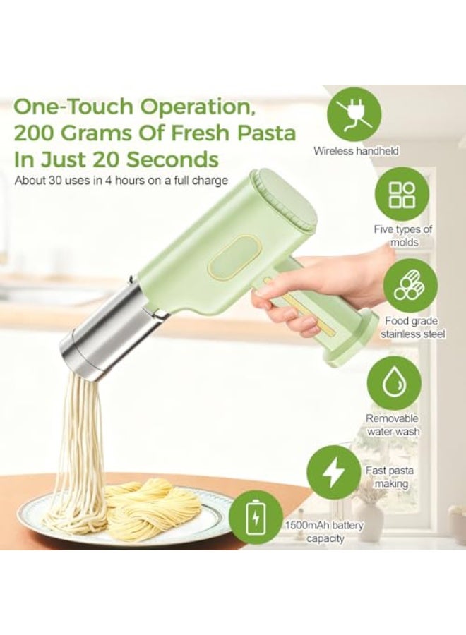 ماكينة باستا كهربائية لاسلكية، ماكينة نودلز محمولة ببطارية 2600 مللي أمبير، مع 5 قوالب باستا و3 رؤوس لحشو السجق، ماكينة أوتوماتيكية لتحضير السباغيتي واللازانيا والرمين - Image 3
