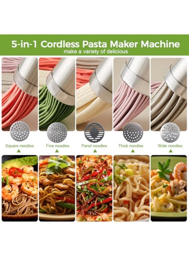 ماكينة باستا كهربائية لاسلكية، ماكينة نودلز محمولة ببطارية 2600 مللي أمبير، مع 5 قوالب باستا و3 رؤوس لحشو السجق، ماكينة أوتوماتيكية لتحضير السباغيتي واللازانيا والرمين - Image 4