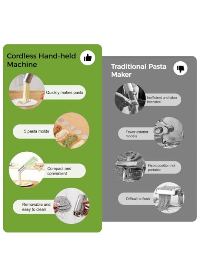 ماكينة باستا كهربائية لاسلكية، ماكينة نودلز محمولة ببطارية 2600 مللي أمبير، مع 5 قوالب باستا و3 رؤوس لحشو السجق، ماكينة أوتوماتيكية لتحضير السباغيتي واللازانيا والرمين - Image 5