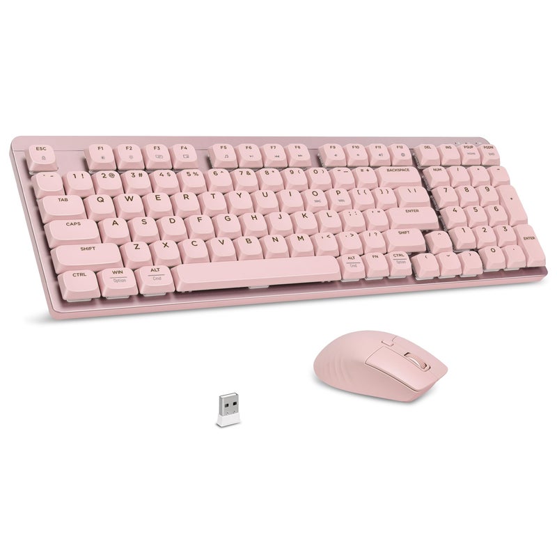 LeadsaiL Wireless Keyboard and Mouse Combo 24Ghz Cordless Mechanical Keyboard and Silent Mouse for Business LowProfile Red Switch 98Key Compact Slim Keyboard for WindowsMacOS PC Laptop Pink - Image 2