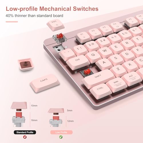 LeadsaiL Wireless Keyboard and Mouse Combo 24Ghz Cordless Mechanical Keyboard and Silent Mouse for Business LowProfile Red Switch 98Key Compact Slim Keyboard for WindowsMacOS PC Laptop Pink - Image 3