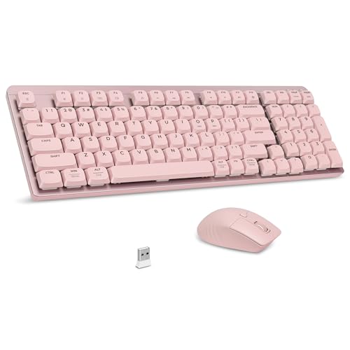 LeadsaiL Wireless Keyboard and Mouse Combo 24Ghz Cordless Mechanical Keyboard and Silent Mouse for Business LowProfile Red Switch 98Key Compact Slim Keyboard for WindowsMacOS PC Laptop Pink - Image 1