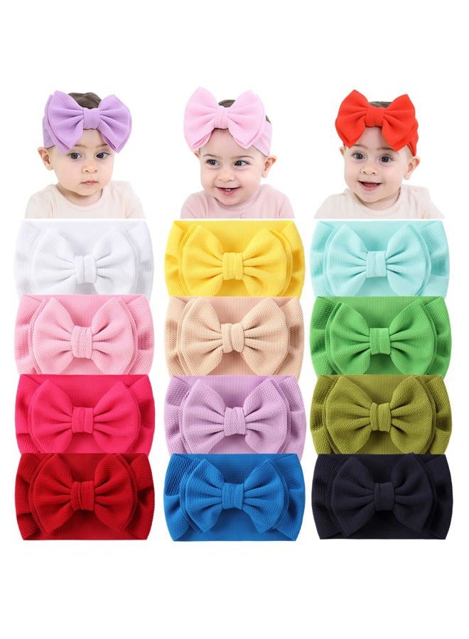 Cinaci 12 Pack Stretchy Elastic Wide Nylon Headbands with Solid Knot Big Large Hair Bow Headwraps Hair Accessories for Baby Girls Infants Toddlers Kids - Image 1