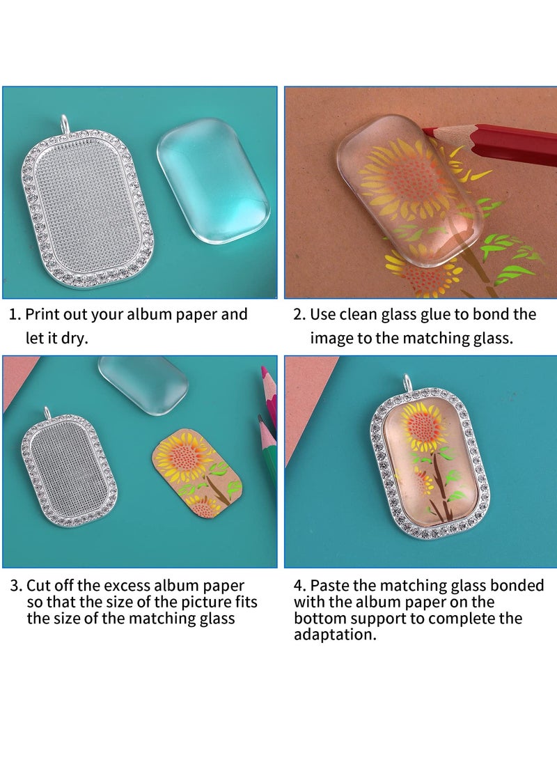 Barakah Sublimation Rhinestone Bezel Tray Set, 10 Pcs Bezel Pendant Blanks Settings, Rhinestone Bezels Pendant Trays and 10 Glass Cabochons Rhinestone Blank Pendant Photo Charms for Jewelry Making DIY - Image 5