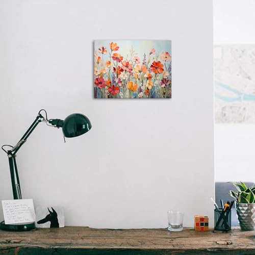 AIYISU Wildflower Wall Art for Living Room Orange Red Floral Wall Decor Farmhouse Poppy Flower Landscape Pictures Colorful Flowers Botanical Scenery Canvas Prints Artwork Bathroom Bedroom Decorations 12x16" - Image 2