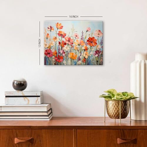 AIYISU Wildflower Wall Art for Living Room Orange Red Floral Wall Decor Farmhouse Poppy Flower Landscape Pictures Colorful Flowers Botanical Scenery Canvas Prints Artwork Bathroom Bedroom Decorations 12x16" - Image 5