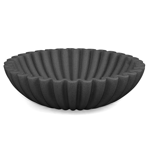 LIN CHUAN Ruffle Decorative Bowl, Large Fruit Bowl for Kitchen Counter, Stylish Key Bowl for Entry Table, Handcrafted Home Decor Display bowl, Artificial Stone Black - Image 1