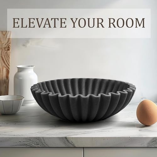 LIN CHUAN Ruffle Decorative Bowl, Large Fruit Bowl for Kitchen Counter, Stylish Key Bowl for Entry Table, Handcrafted Home Decor Display bowl, Artificial Stone Black - Image 5