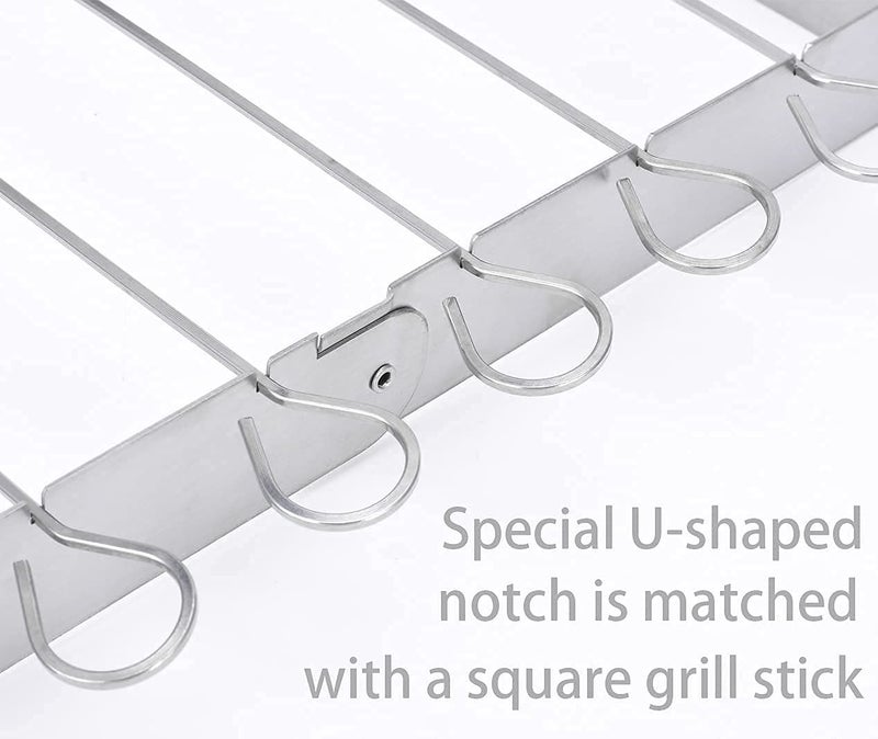 HONSHEN Skewer Rack Set for Grill,12pcs 12inch Stainless Steel Square Barbecue Skewers Shish Kabob and Foldable Grill BBQ Racks Set for Party and Cookout (Barbecue Skewers Rack Set 12p+1) - Image 4