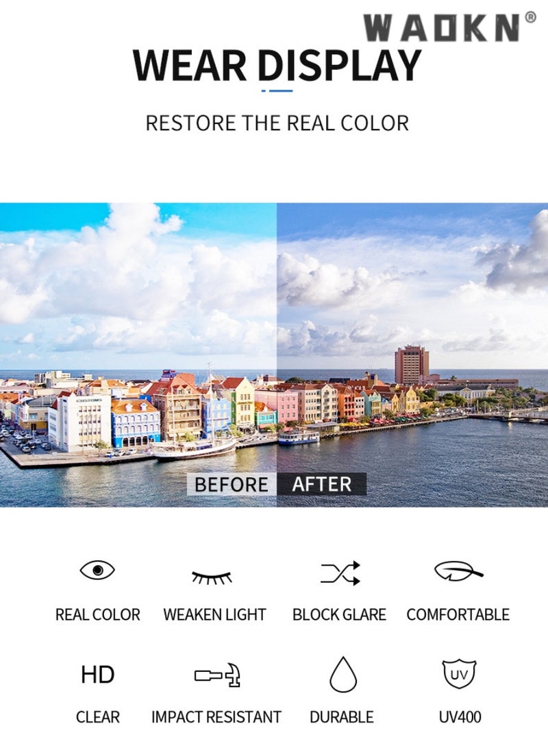 دبليو أيه أو كي أن نظارات شمسية مستقطبة للرجال والنساء بإطار معدني مربع نظارات شمسية للشرطة إكسسوارات هدايا حماية من الأشعة فوق البنفسجية لصيد الأسماك والعطلات والقيادة ولعب الجولف والسفر باللون الأسود - Image 3