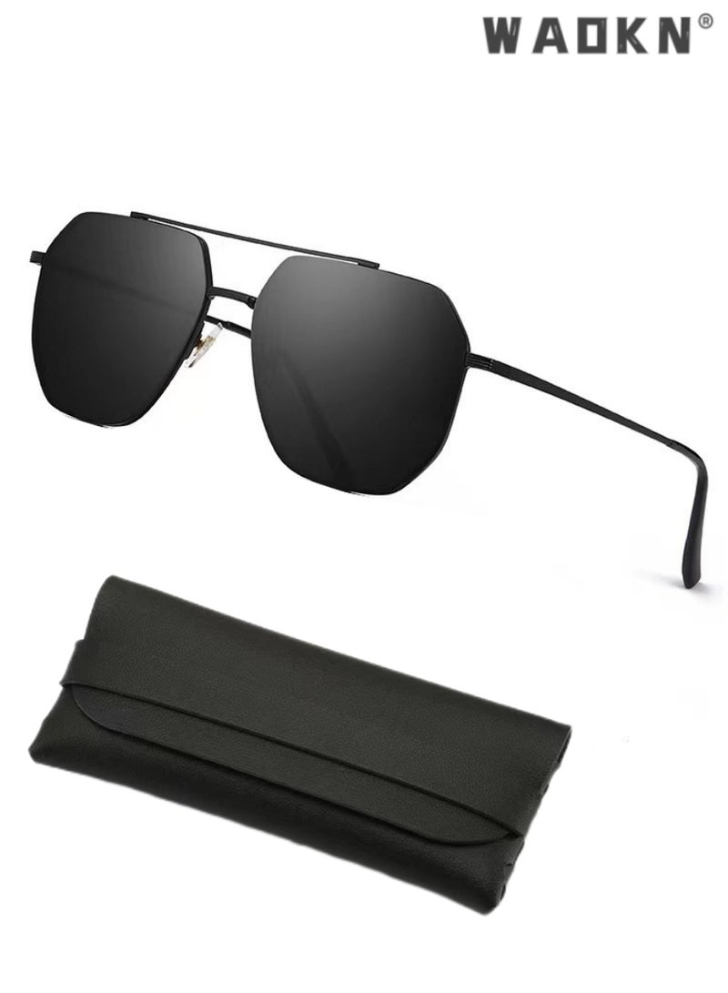دبليو أيه أو كي أن نظارات شمسية مستقطبة للرجال والنساء بإطار معدني مربع نظارات شمسية للشرطة إكسسوارات هدايا حماية من الأشعة فوق البنفسجية لصيد الأسماك والعطلات والقيادة ولعب الجولف والسفر باللون الأسود - Image 1