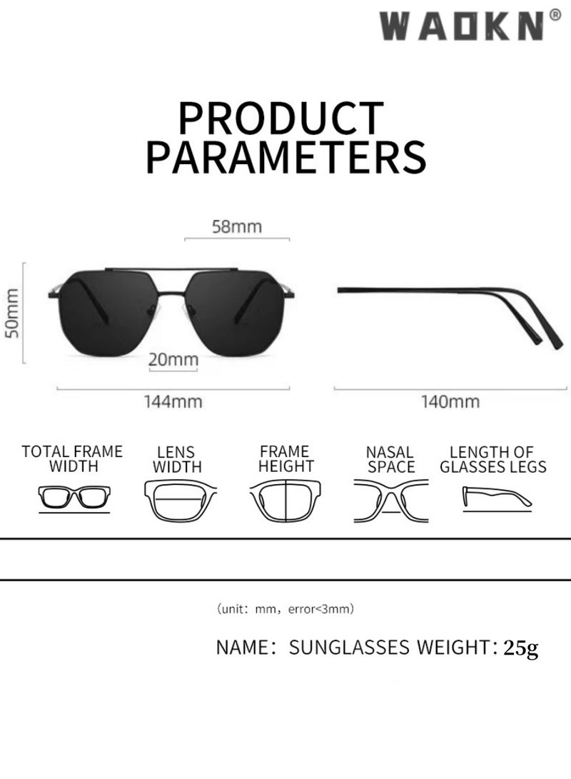 دبليو أيه أو كي أن نظارات شمسية مستقطبة للرجال والنساء بإطار معدني مربع نظارات شمسية للشرطة إكسسوارات هدايا حماية من الأشعة فوق البنفسجية لصيد الأسماك والعطلات والقيادة ولعب الجولف والسفر باللون الأسود - Image 5