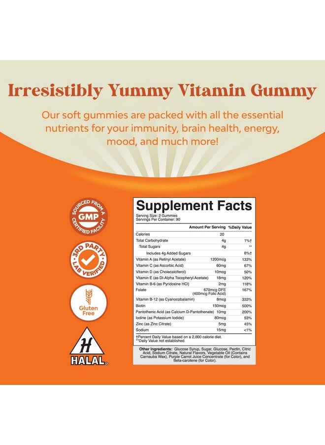Natures Craft - Potent Daily Multivitamin Gummies For Adults Wellness Blend Of Vitamin D A C E B12 Zinc And Biotin Adult Vitamin Gummy For Energy And Immunity Nongmo Gluten Free And Halal 180 Gummies - Image 1