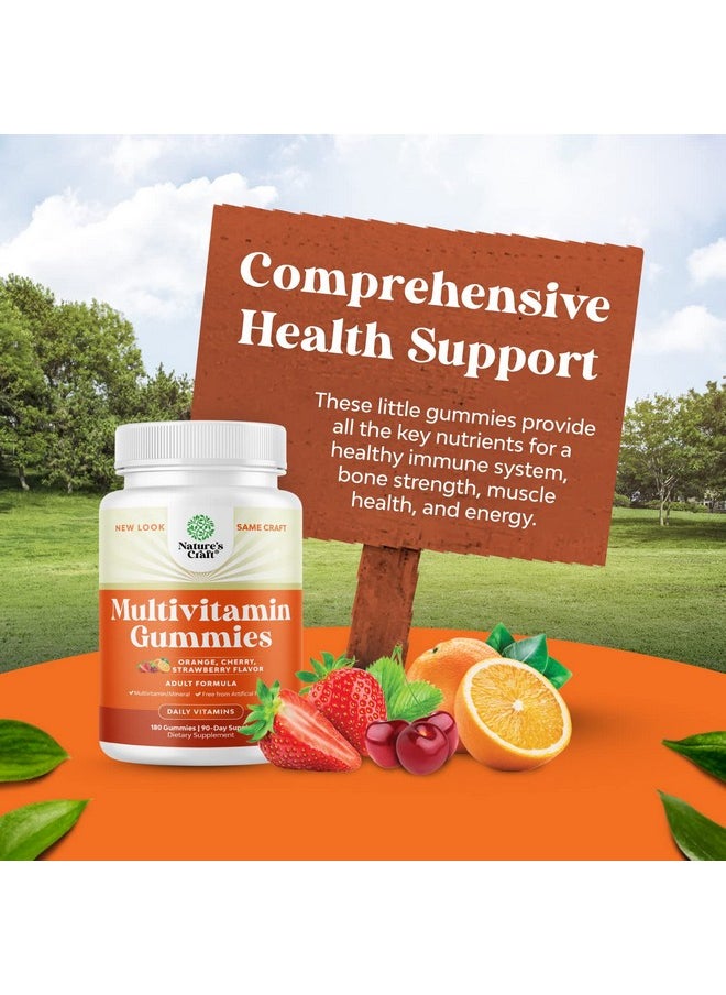 Natures Craft - Potent Daily Multivitamin Gummies For Adults Wellness Blend Of Vitamin D A C E B12 Zinc And Biotin Adult Vitamin Gummy For Energy And Immunity Nongmo Gluten Free And Halal 180 Gummies - Image 1