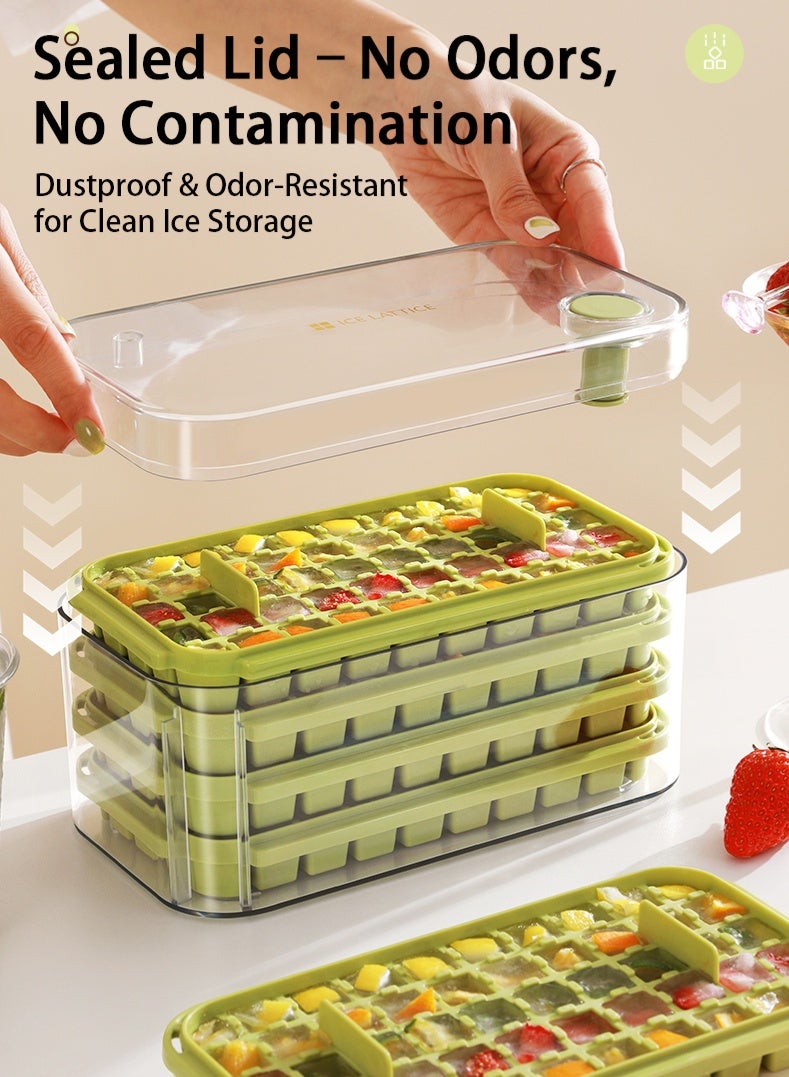 Zcheer Ice Cube Tray, Ice Mold With Lid & Storage Box, Ice Cube Maker, Large Capacity 4 Layers 200 Cubes, One Button Press to Remove Ice easily, Food Grade Safe Material, Ice Scoop Included, For Family and Party use（Green） - Image 5