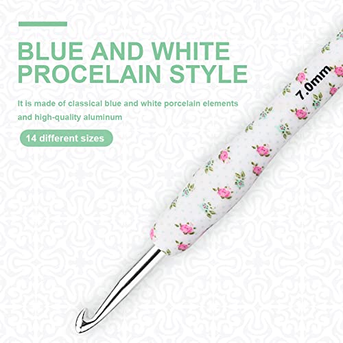 BCMRUN Crochet Gifts, 14pcs Flower Pattern 2.25mm-10mm Soft Grip Metal Crochet Hooks for Crocheting & Knitting, Weave Yarn Craft Kits (White) - Image 3