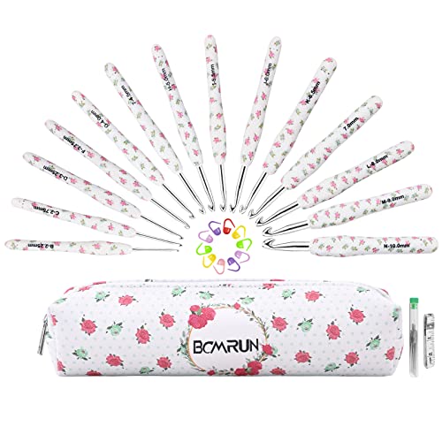 BCMRUN Crochet Gifts, 14pcs Flower Pattern 2.25mm-10mm Soft Grip Metal Crochet Hooks for Crocheting & Knitting, Weave Yarn Craft Kits (White) - Image 1