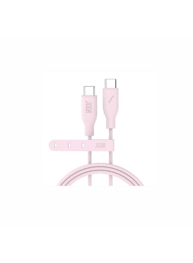 جودا سلك JODA سيليكون تايب سي الى تايب سي بقوة 60 واط بطول 1 متر - وردي