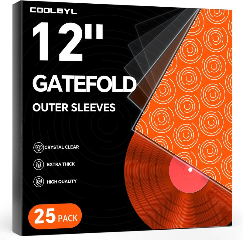 Coolbyl 25ct Gatefold Vinyl Outer Sleeves - 12 Inch Record Protective Sleeves, Premium Gatefold Sleeves for Album Cover, Vinyl Sleeves for LP Record Storage, Instantly View Artwork, Crystal Clear 4 Mil Thick - Image 1