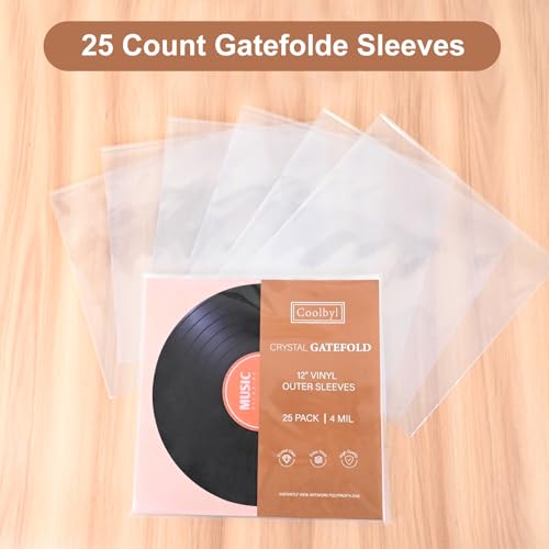 Coolbyl 25ct Gatefold Vinyl Outer Sleeves - 12 Inch Record Protective Sleeves, Premium Gatefold Sleeves for Album Cover, Vinyl Sleeves for LP Record Storage, Instantly View Artwork, Crystal Clear 4 Mil Thick - Image 2