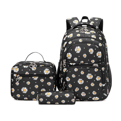 Armbq Daisy Kids Backpack for Girls, Multi Pocket School Bags with Lunch Box for Elementary, Teen Girls Bookbag Set - Image 1