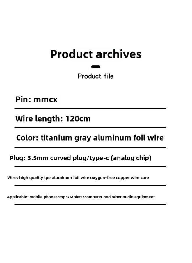 Generic With Three Buttons Adjustable Sound Microphone MMCX Pin Aluminum Foil Earphone Cable 3.5 Curved Plug/TYPE-C Interface Optional-Color:TYPE-C Curved Plug Titanium Gray Earphone Cable-Length:120cm  - Image 3