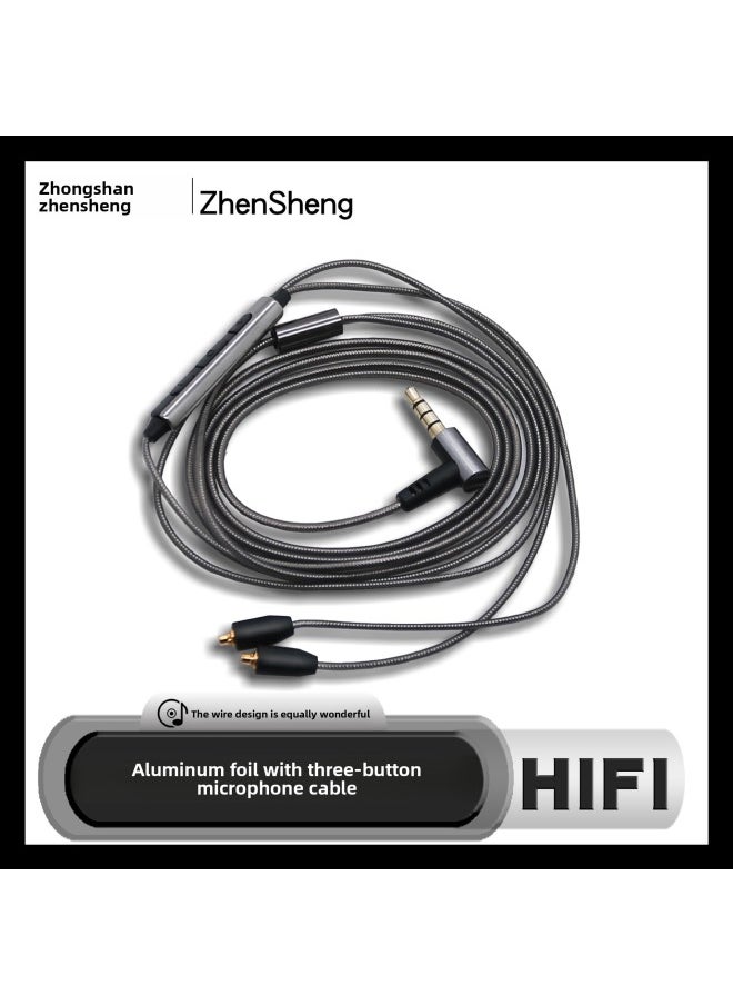 Generic With Three Buttons Adjustable Sound Microphone MMCX Pin Aluminum Foil Earphone Cable 3.5 Curved Plug/TYPE-C Interface Optional-Color:TYPE-C Curved Plug Titanium Gray Earphone Cable-Length:120cm  - Image 2