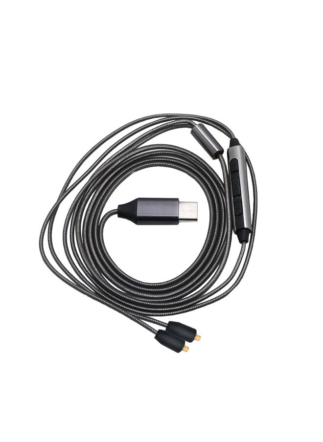 Generic With Three Buttons Adjustable Sound Microphone MMCX Pin Aluminum Foil Earphone Cable 3.5 Curved Plug/TYPE-C Interface Optional-Color:TYPE-C Curved Plug Titanium Gray Earphone Cable-Length:120cm  - Image 1