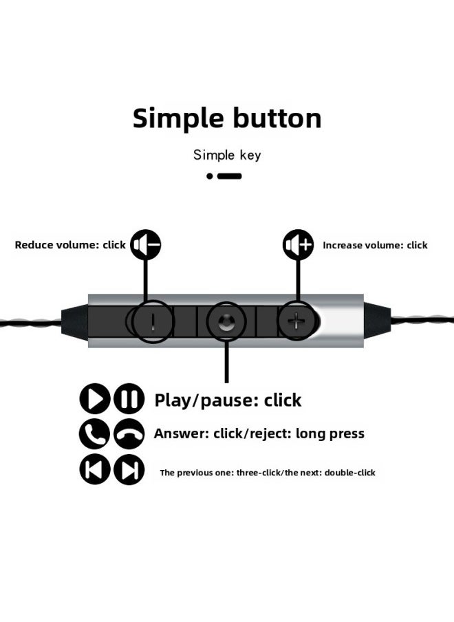 Generic With Three Buttons Adjustable Sound Microphone MMCX Pin Aluminum Foil Earphone Cable 3.5 Curved Plug/TYPE-C Interface Optional-Color:TYPE-C Curved Plug Titanium Gray Earphone Cable-Length:120cm  - Image 4